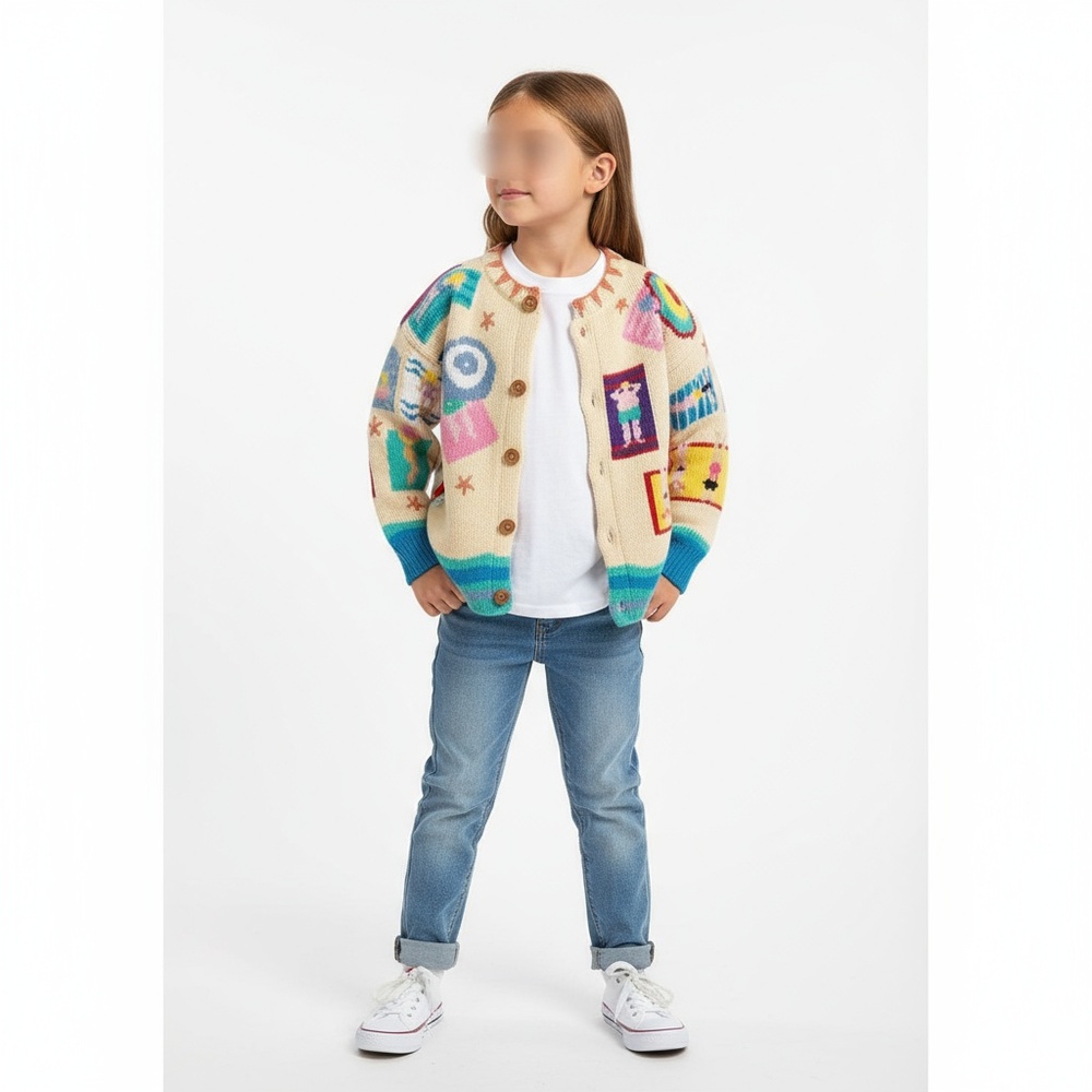 Christine Foley Swimmers Girls Cardigan Beach Applique Cream Size‎ 7/8 READ